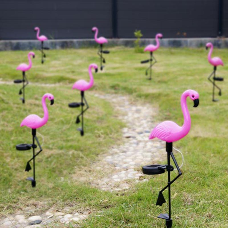 Large Decorative Animals Plastic Pink Flamingos Standing Lamp Outdoor Lawn Light Garden Light LED Solar